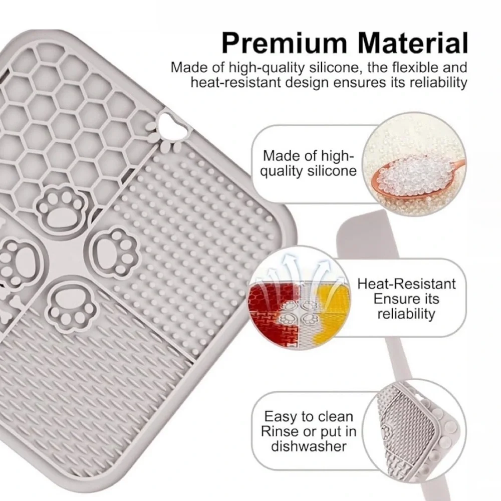 New Gray Silicone Pet Slow Feeder & Enrichment Lick Mat with Suction Cups